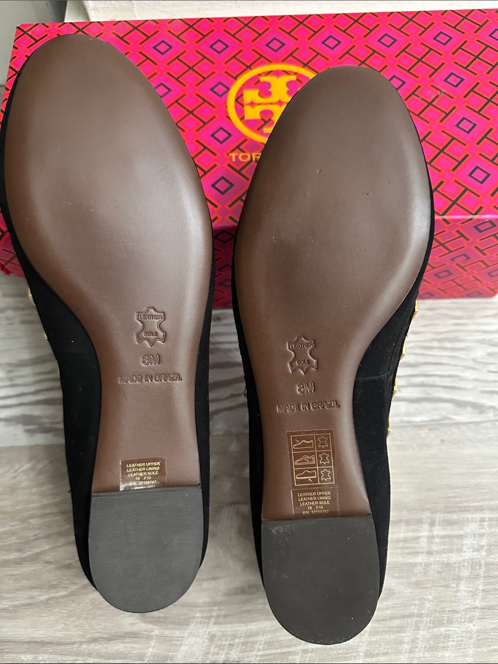 Tory Burch Black Suede Studded Ballet Flats with Gold Accents - Picture 3 of 5